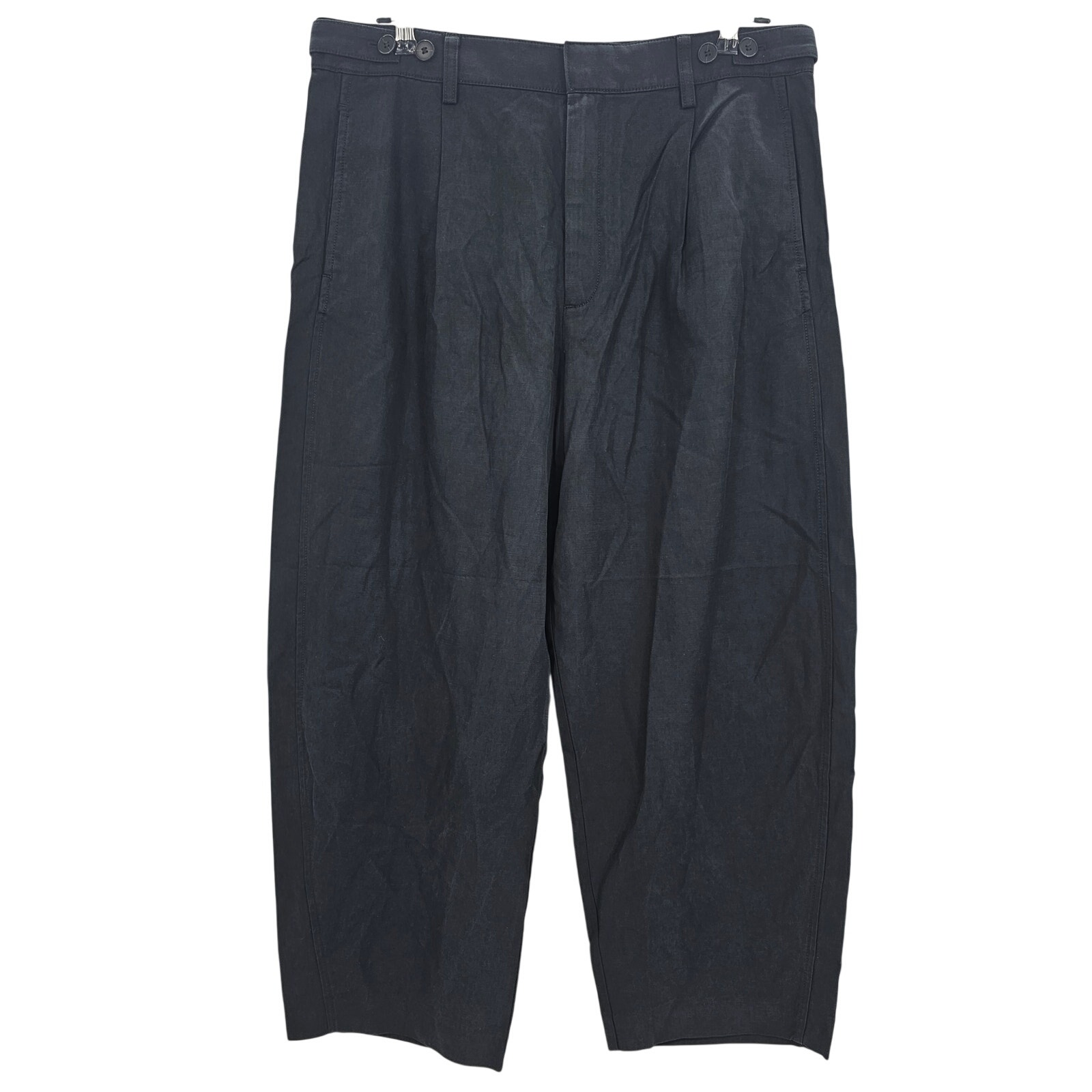 Madewell Womans Size 12s The Short Barrel Leg Linen Blend Pants Black Oa019 New